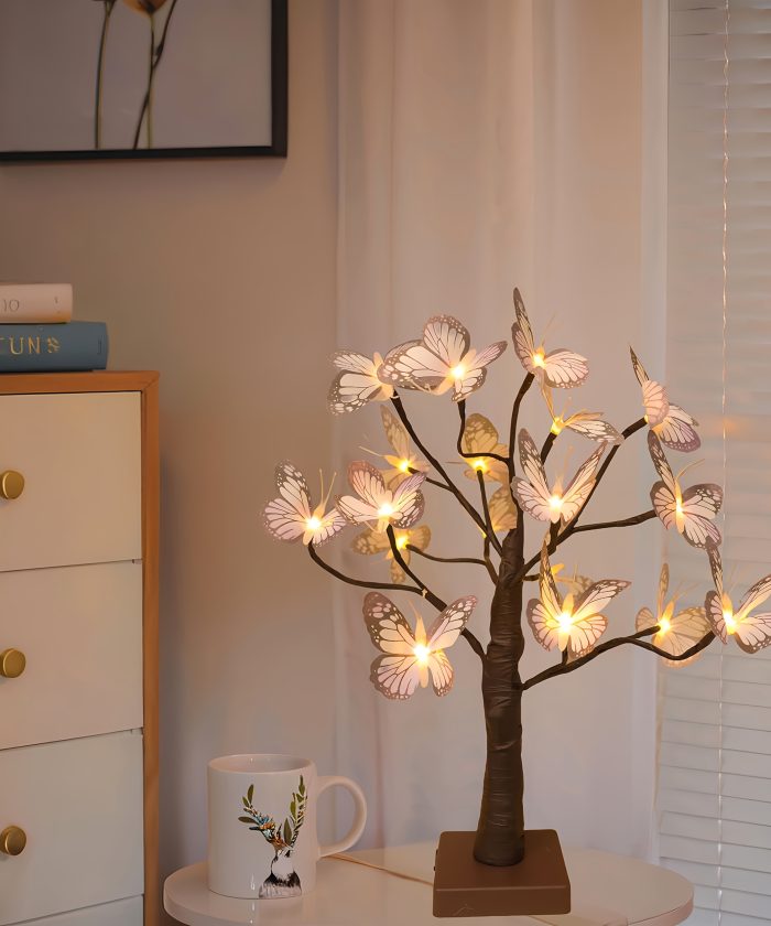 18 LED White Butterfly Branch Table Lamp - Supports USB and Battery Power (Battery Not Included), Features an Aesthetic Butterfly Design with Shapeable Indoor Lighting, Perfect for Bedroom, Living Room, Wedding, Halloween, Valentine's Day, and Graduation Season Decorations