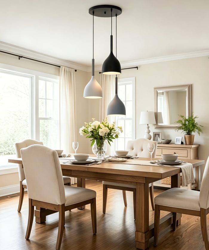 3-Light Nordic Round Pendant Light, Scandinavian Mid-Century Modern Chandelier, High Ceiling Hanging Lamp for Entryway, Bedroom, Kitchen Island, Dining Room, Corridor (Bulbs Not Included)