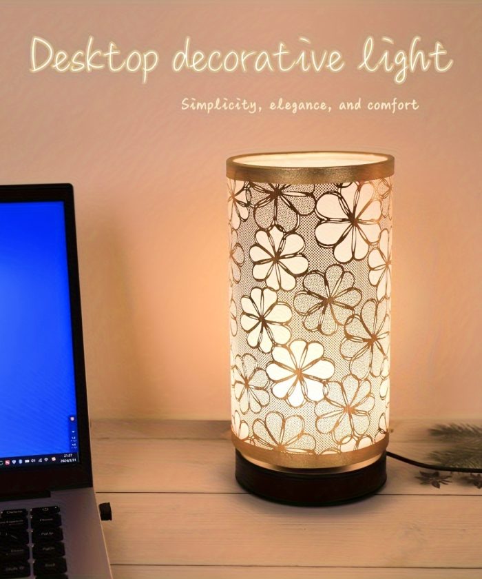1pc Nordic Vintage Style Warm Fabric Table Lamp with Exquisite Sunflower Shade, USB Powered - Perfect for Bedroom, Living Room, Office Decoration | Eye-Care Lighting | Ideal Gift for Birthdays and Holidays, Bedside Table Lamp