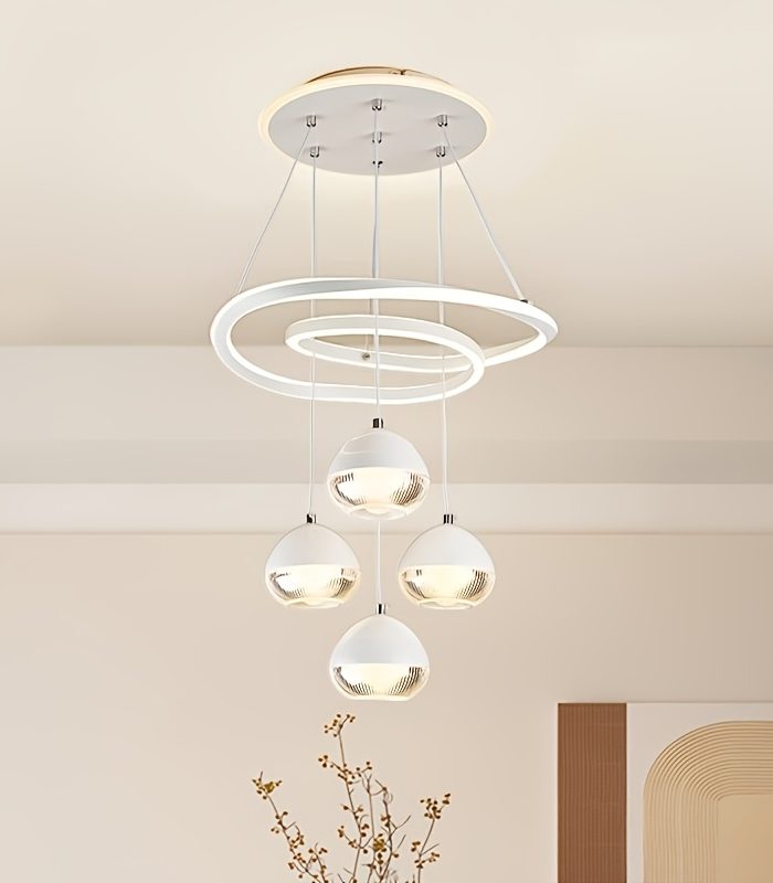 Modern LED Chandeliers 3-Color Dimmable 4 Round Balls Decoration LED Pendant Light Dining Room Light Fixtures Over Table Adjustable Modern Chandeliers for Dining Room Kitchen Island Living Room Bedroom