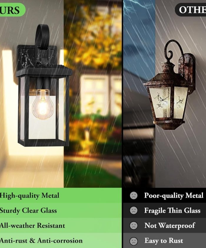 2-Pack Outdoor Wall Light Fixtures, Exterior Lighting Fixtures Wall Mount, Waterproof Porch Lights Outdoor Wall Sconces Lanterns, Modern Outside Lights for House Front Door Garage