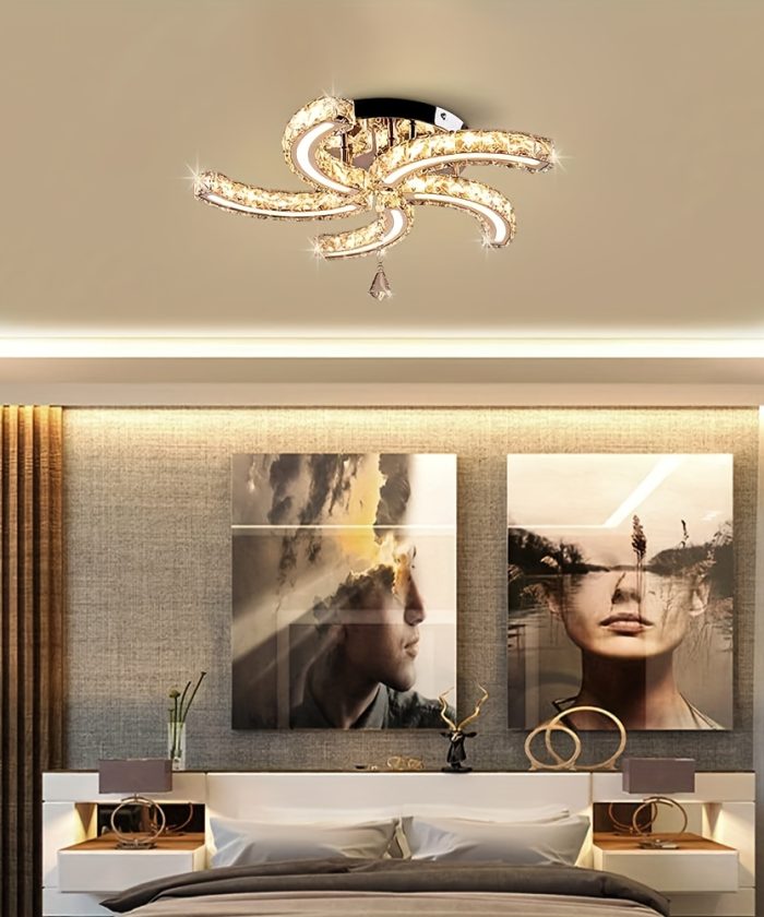 Modern LED Crystal Chandelier Acrylic Chandeliers Ceiling Light Flush Mount Ceiling Lights Fixture for Bedroom Wash Room Small Room (Warm Light)