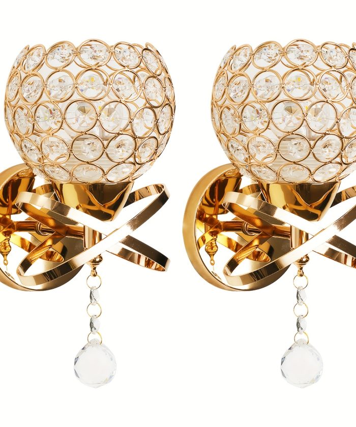 Set Of 2 Elegant Golden Crystal Wall Sconces, Modern Hardwired Wall Lights with E26 Socket, Luxurious Bedside And Hallway Lighting for Bedroom Or Living Room (bulb Included)