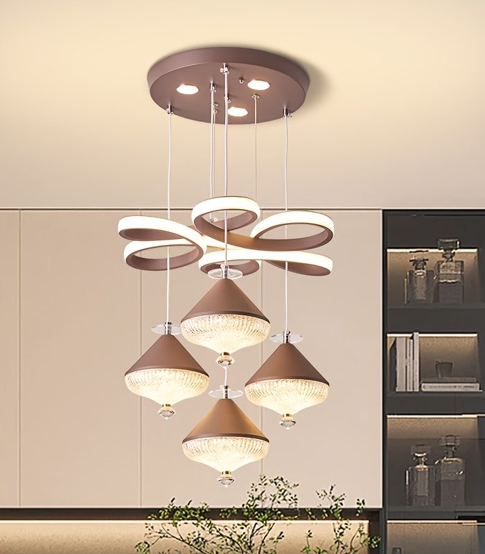 Modern LED 4 Pendant Lights Decoration Chandelier, Semi-Flush Mount Acrylic Shade Hardwired for Living Room Dining Room Bedroom Villa