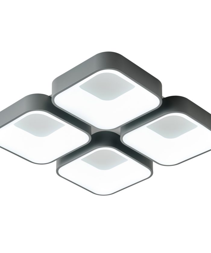 Contemporary 4-Bulb Square LED Ceiling Fixture, Cool White 6000K