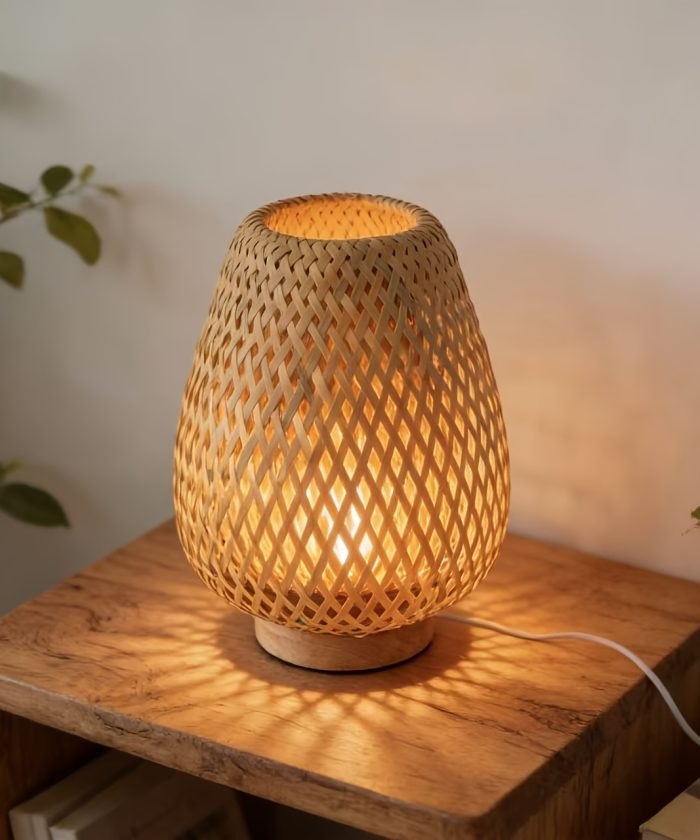 Wabi-Sabi Style Bamboo Woven Night Light, Ambiance Lamp for Guesthouses And Tea Rooms, Vintage Hollow Table Lamp, Retro Zen Desktop Light, Decorative Lamp for Tea Rooms And Bedrooms, Soft Furnishings Light for Guesthouses, Bedside Lamp
