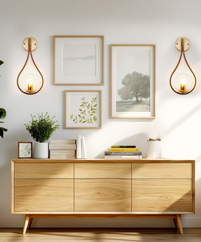 2 Pack Modern Semi-Recessed Water Drop Pendant Wall Sconce with Vintage Bubble Glass Shade - Electroplated Golden Metal Wall Light Fixture, E26 Bulb Base ( Not Included) for Bedroom, Living Room, Hallway - Installation Suitable for Dry Walls