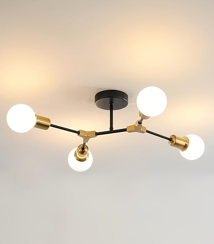 Modern Semi Flush Mount Ceiling Light, Mid Century 4 Lights Lighting Fixture, Metal Golden And Black Sputnik Chandelier for Dining Room Bedroom Kitchen Foyer Entryway Hallway, Entrance Halls, Corridors And Staircases( Bulb Not Included!!!)