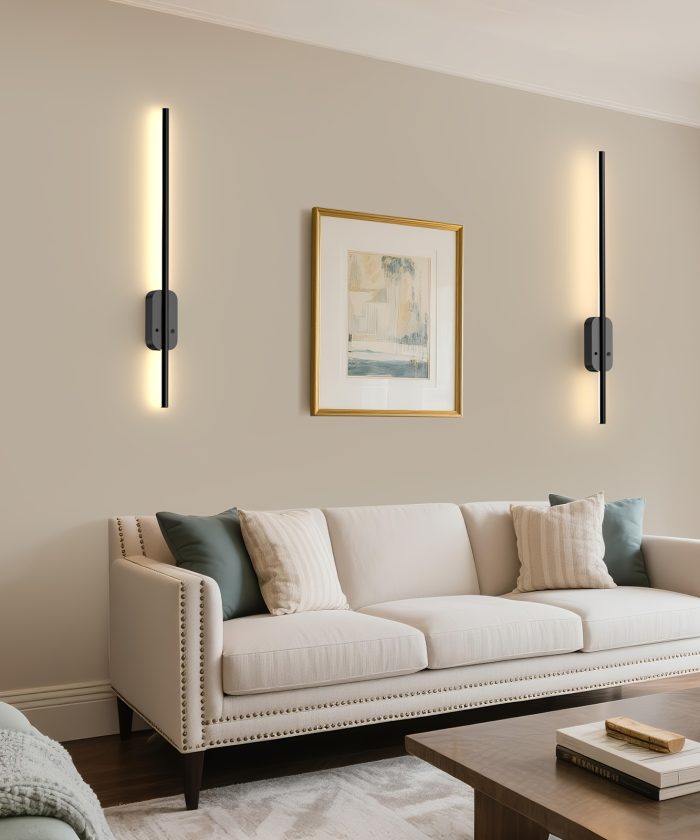 Set of 2 Battery Operated Wall Sconces | Rechargeable LED Black Wall Lights with Remote Control, Dimmable, Art Deco Style, Semi Flush Mount for Living Room, Bedroom, Hallway